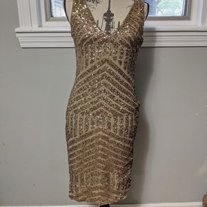 Ralph Lauren Gold Sequin Cocktail Dress Size 8